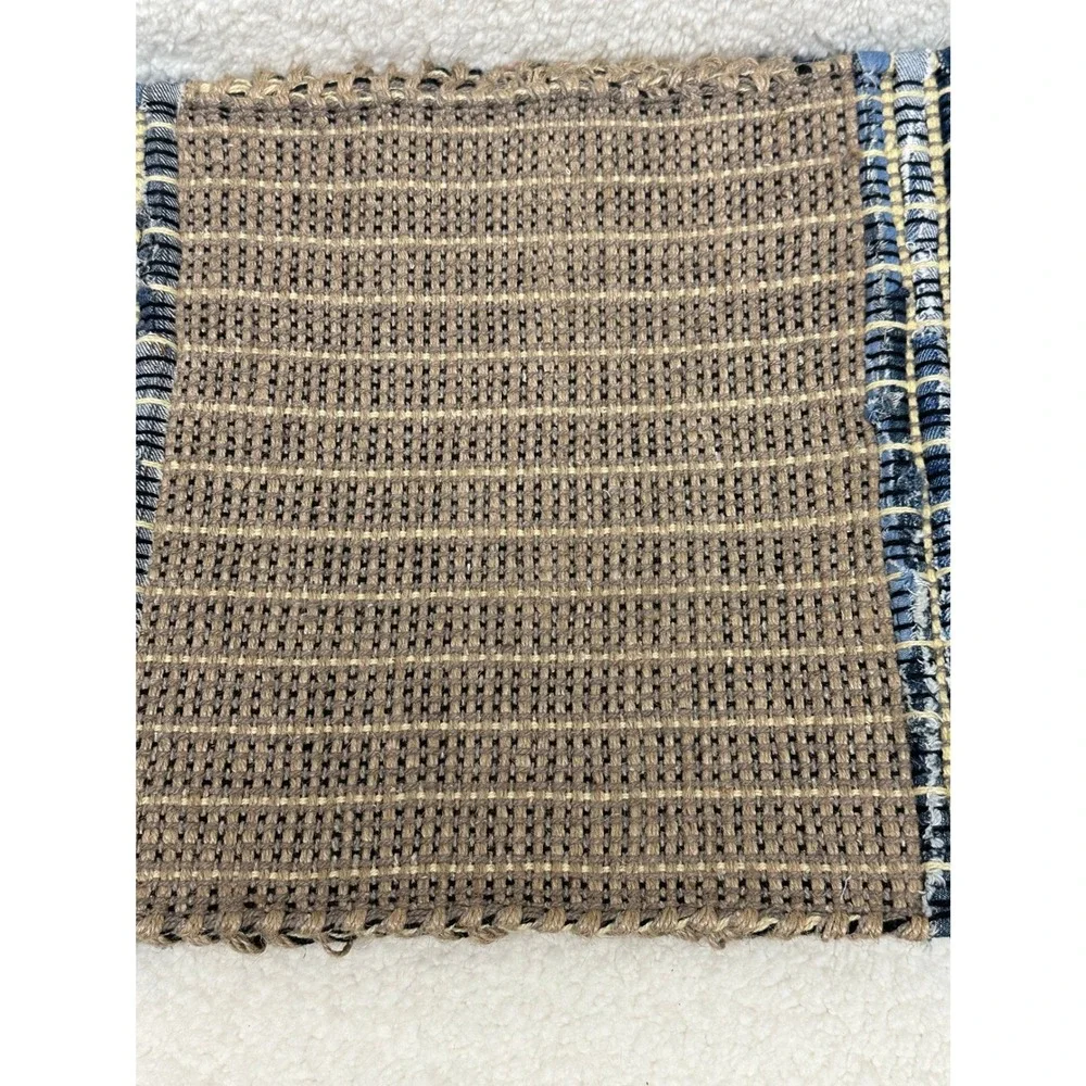 Woven Placemat Brown Blue Denim Border Textured Handcrafted Style Set of 4 Boho